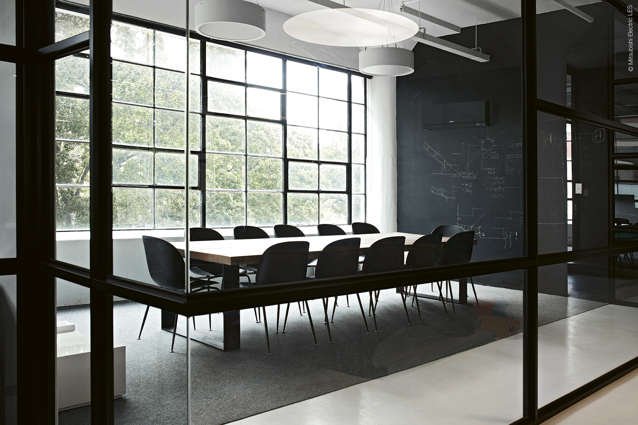 Modern conference room with chairs and table in office